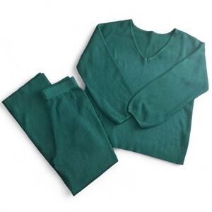 Ribbed Knit Loungewear Set Dark Green